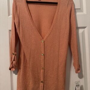 AB Studio Orange Cardigan Sweater V-Neck Lightweight